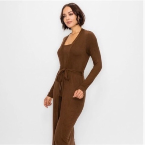 Elle Brown Belted Cardigan & Jumpsuit Set - Picture 4 of 4